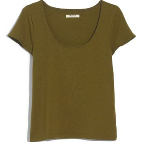 Madewell Scoopneck Scallop Stitch Green Baby Tee - Picture 11 of 11